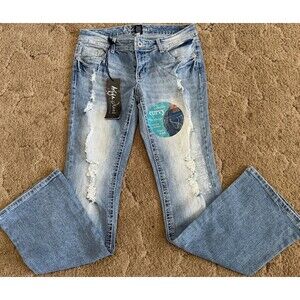 Ariya Jeans Womens 7 Short/Flare Flap Pockets Exclusively Curvy Denim NWT Grunge